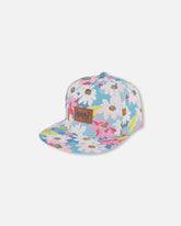 Casquette imprimée à fleurs blanches, roses et vertes