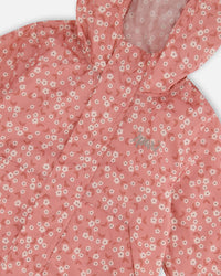 Printed Packable Windbreaker Small White Flowers On Pale Pink - G30W48_006
