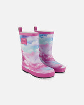 Bottes de pluie imprimées avec fond multicolore et rose vif