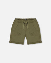 Short en sergé extensible vert olive foncé