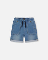 Short en denim extensible bleu