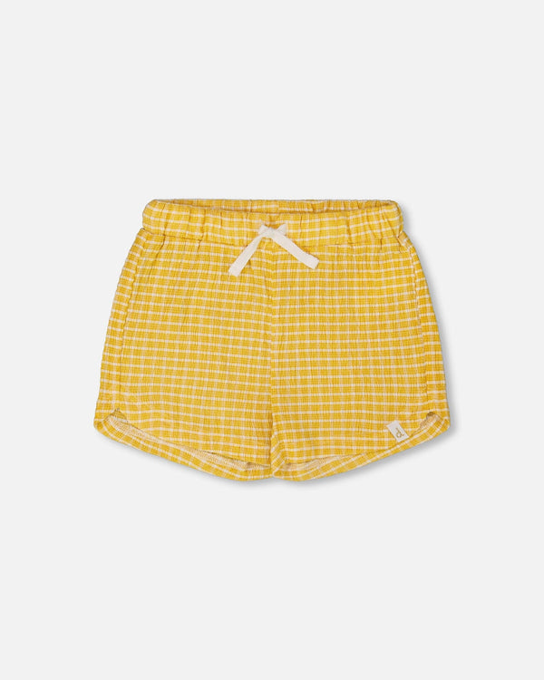 Crinkle Short Pale Yellow And White Pants & Shorts Deux par Deux 