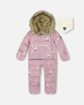 Combinaison de neige BABY SNUG conçue pour siège d’auto violet imprimé ours