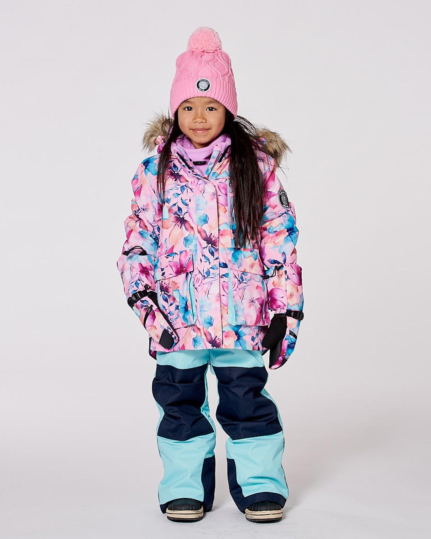 Lined Knit Pompom Hat Pink And Purple And Black - H10Z06_000