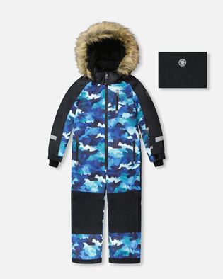 One-Piece Play Snowsuit Teal Blue Camouflage - H10PB32_189