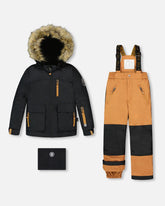 Habit de neige deux pièces PLAY brun cassonade avec manteau constrastant