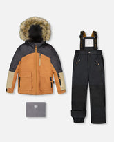 Habit de neige deux pièces PLAY noir avec manteau en bloc de couleurs