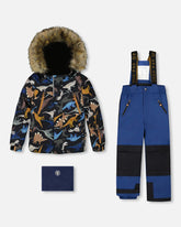 Habit de neige deux pièces PLAY bleu marine avec manteau à imprimé dinosaures