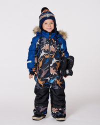 One-Piece Play Snowsuit Black Dinosaur Print - H10PB74_026