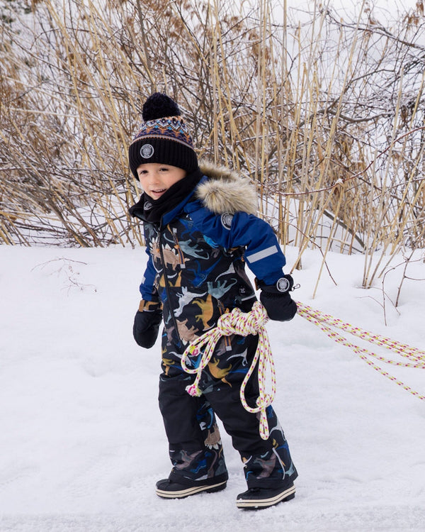 One-Piece Play Snowsuit Black Dinosaur Print - H10PB74_026