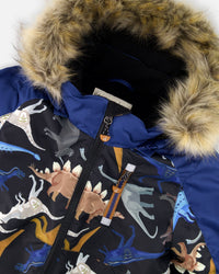 One-Piece Play Snowsuit Black Dinosaur Print - H10PB74_026