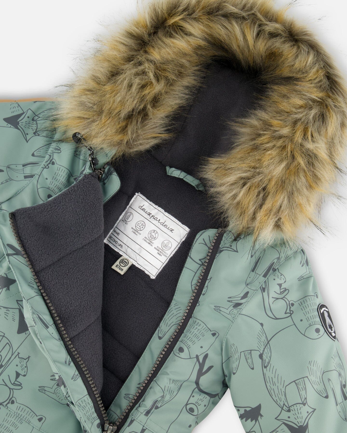 One-Piece Baby Play Snowsuit Designed For Car Seat Sage Animal Print - H10PBB75_032