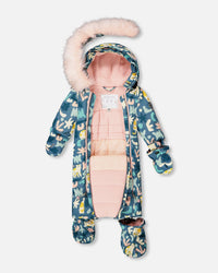 One-Piece Baby Play Snowsuit Designed For Car Seat Green Cat Print - H10PBG74_006