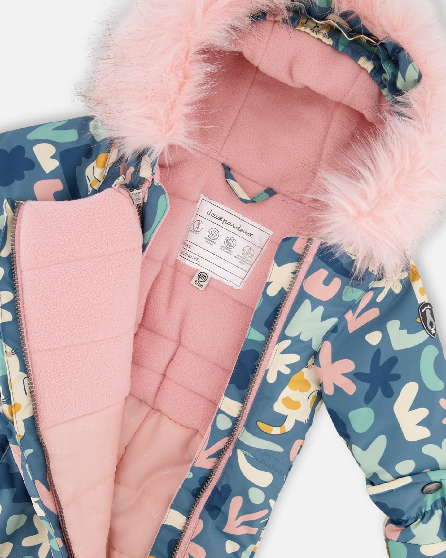 One-Piece Baby Play Snowsuit Designed For Car Seat Green Cat Print - H10PBG74_006