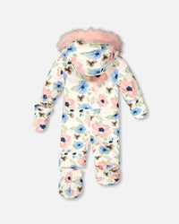 One-Piece Baby Play Snowsuit Designed For Car Seat Off-White Flower Print - H10PBG74_009