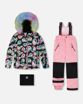 Habit de neige deux pièces PLAY rose avec manteau imprimé