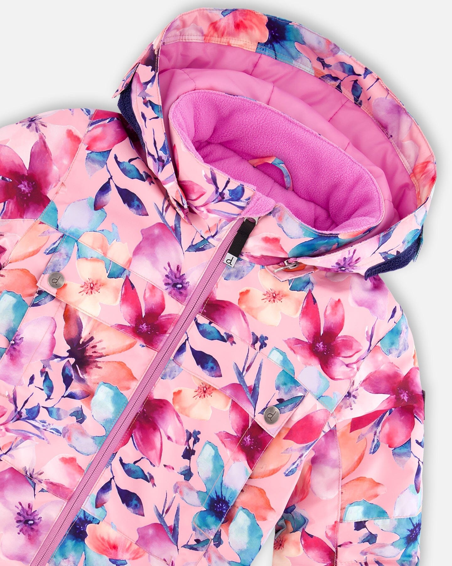 One-Piece Teknik Snowsuit Pink Watercolor Flower Print - H10TG73_012