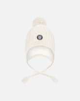 Lined Winter Hat With Pompom Off-White