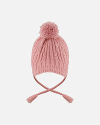 Lined Winter Hat With Pompom Dusty Pink - H10XT1_637