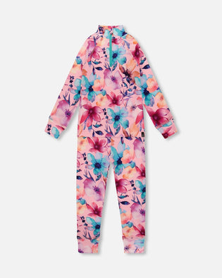 Two-Piece Thermal Underwear Set Pink Watercolor Flower Print - H10Y600_012