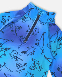 Two-Piece Thermal Underwear Set Blue Gradient Dinosaur Print - H10Y600_027
