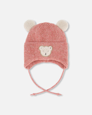 Lined Baby Winter Knit Hat With Ear Flaps Dusty Pink - H10ZA03_643