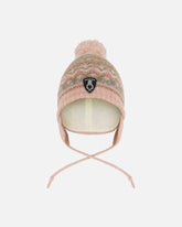 Bonnet tricoté doublé avec cache-oreilles et pompon vieux rose pour bébé