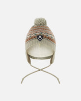 Bonnet tricoté doublé avec cache-oreilles et pompon mauve bleuté pour bébé