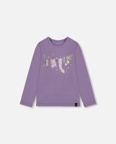 Haut en jersey de coton biologique violet grisé avec hibou