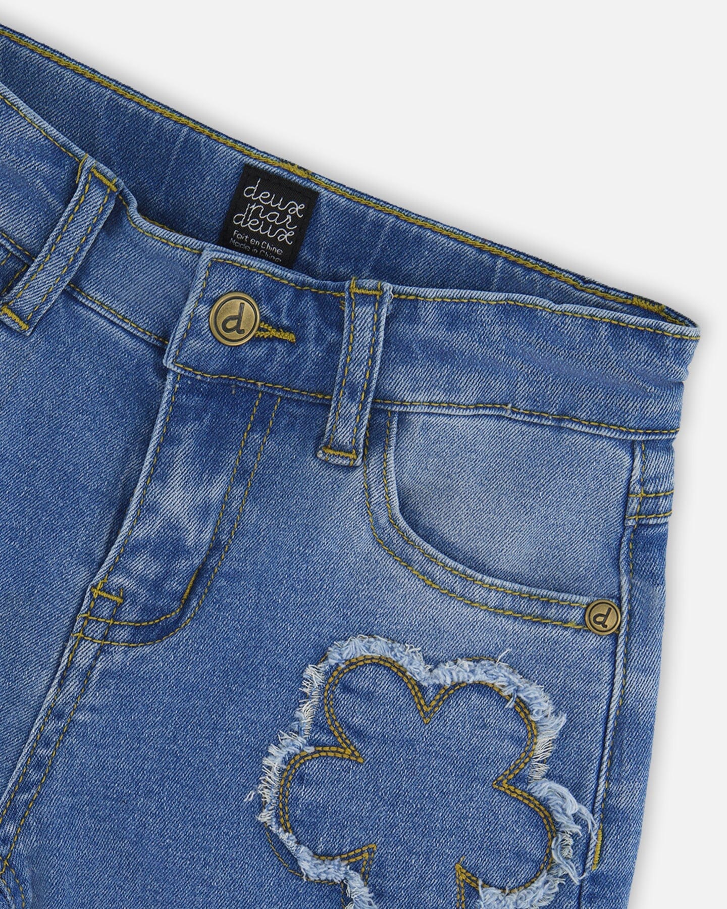 Wide Leg Stretch Light Blue Denim Jeans With Flower Stitching - H20G20_125