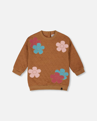 Quilted Tunic Mocha With Flowers - H20G78_118