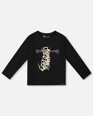Organic Cotton T-Shirt Black With Dalmatian - H20H70_999