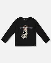 T-shirt en coton biologique noir avec dalmatien