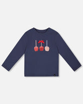 T-shirt en coton biologique bleu marine avec pommes d'amour