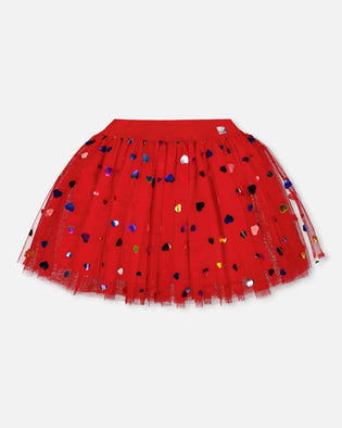 Tulle Skirt Red With Iridescent Heart Confettis - H20I82_709