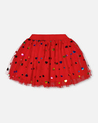 Tulle Skirt Red With Iridescent Heart Confettis - H20I82_709