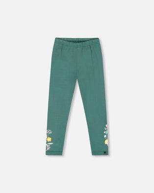 Leggings Dark Green With Flower Print - H20J60_548