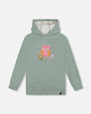 Hooded Tunic Sage Green With Owl Print - H20J78_340
