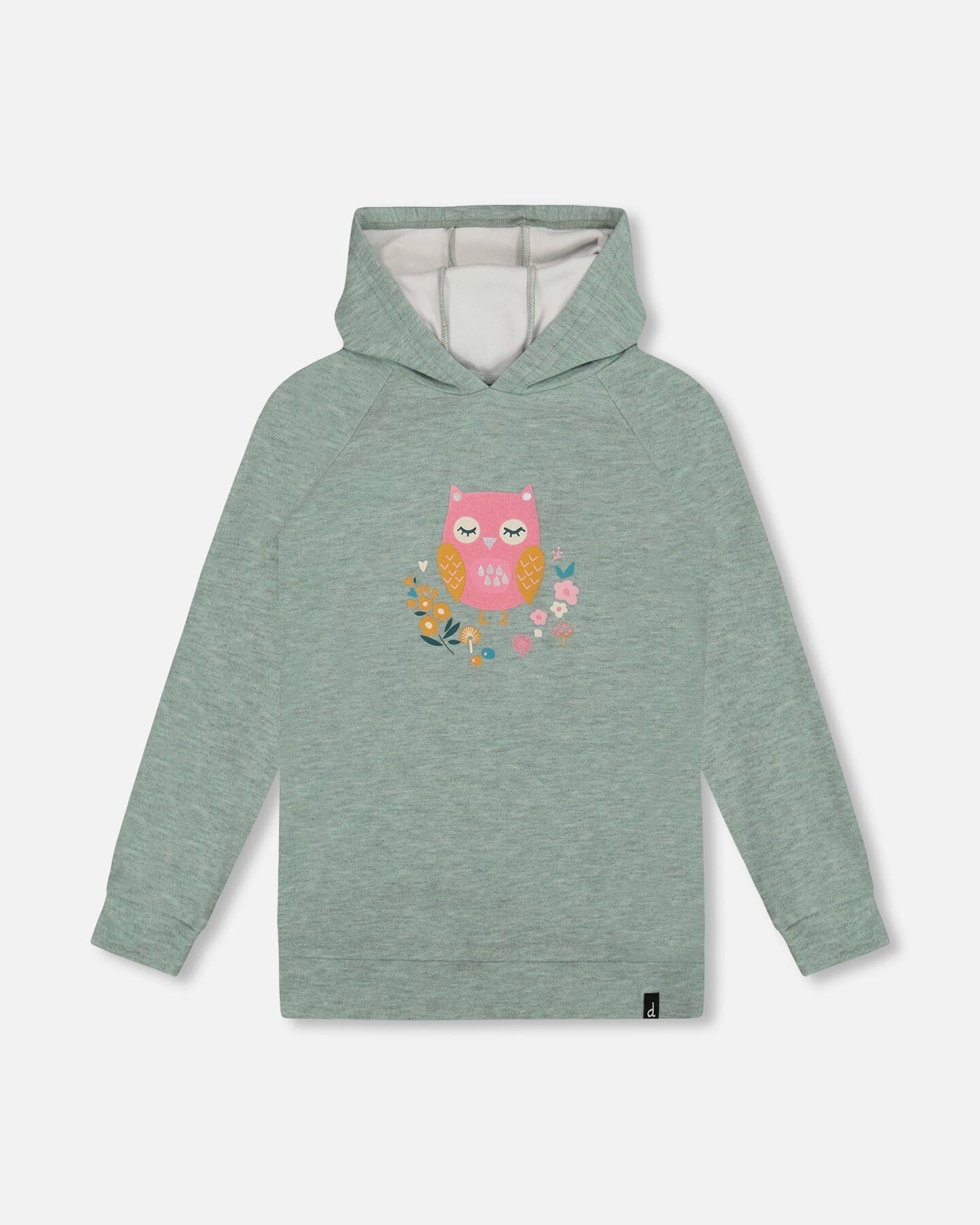 Hooded Tunic Sage Green With Owl Print - H20J78_340