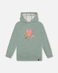 Hooded Tunic Sage Green With Owl Print - H20J78_340