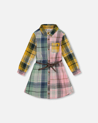 Shirt Dress With Belt Green Pink And Yellow - H20J86_000