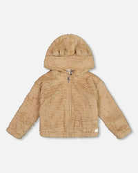 Faux Fur Hooded Jacket Nougat - H20LG50_116