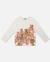 T-shirt en coton biologique blanc cassé avec nounours
