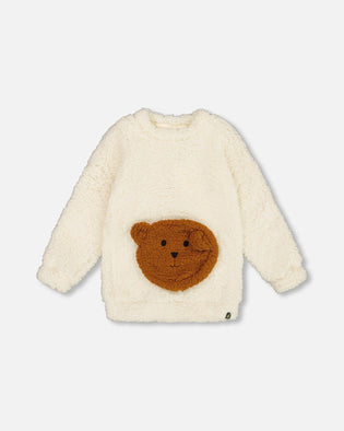 Plush Tunic Off-White With Bear Pocket - H20LG76_101