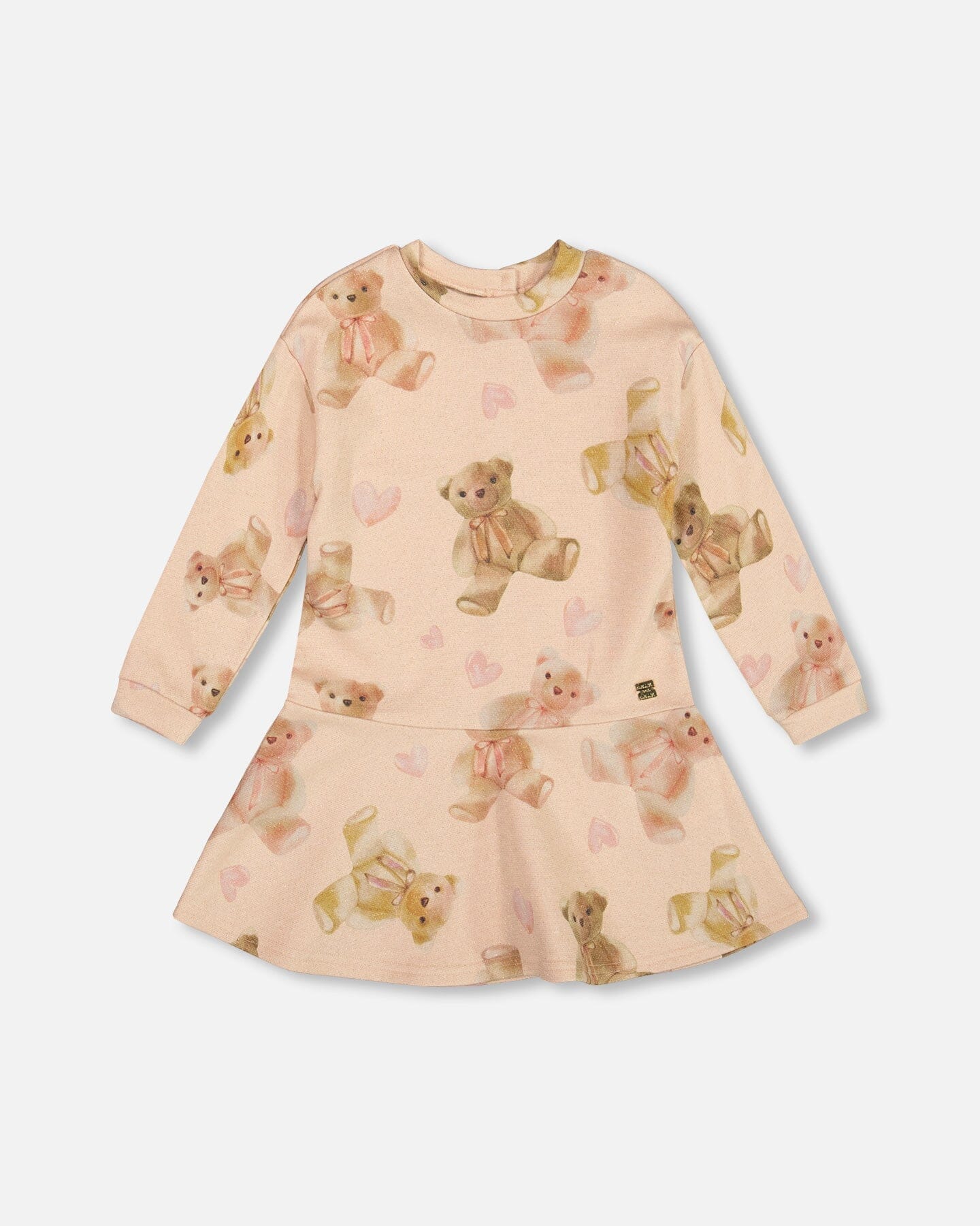 Glittering French Terry Dress Beige Teddy Bear Print - H20LG86_083