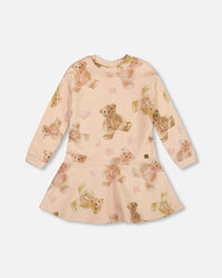 Glittering French Terry Dress Beige Teddy Bear Print - H20LG86_083