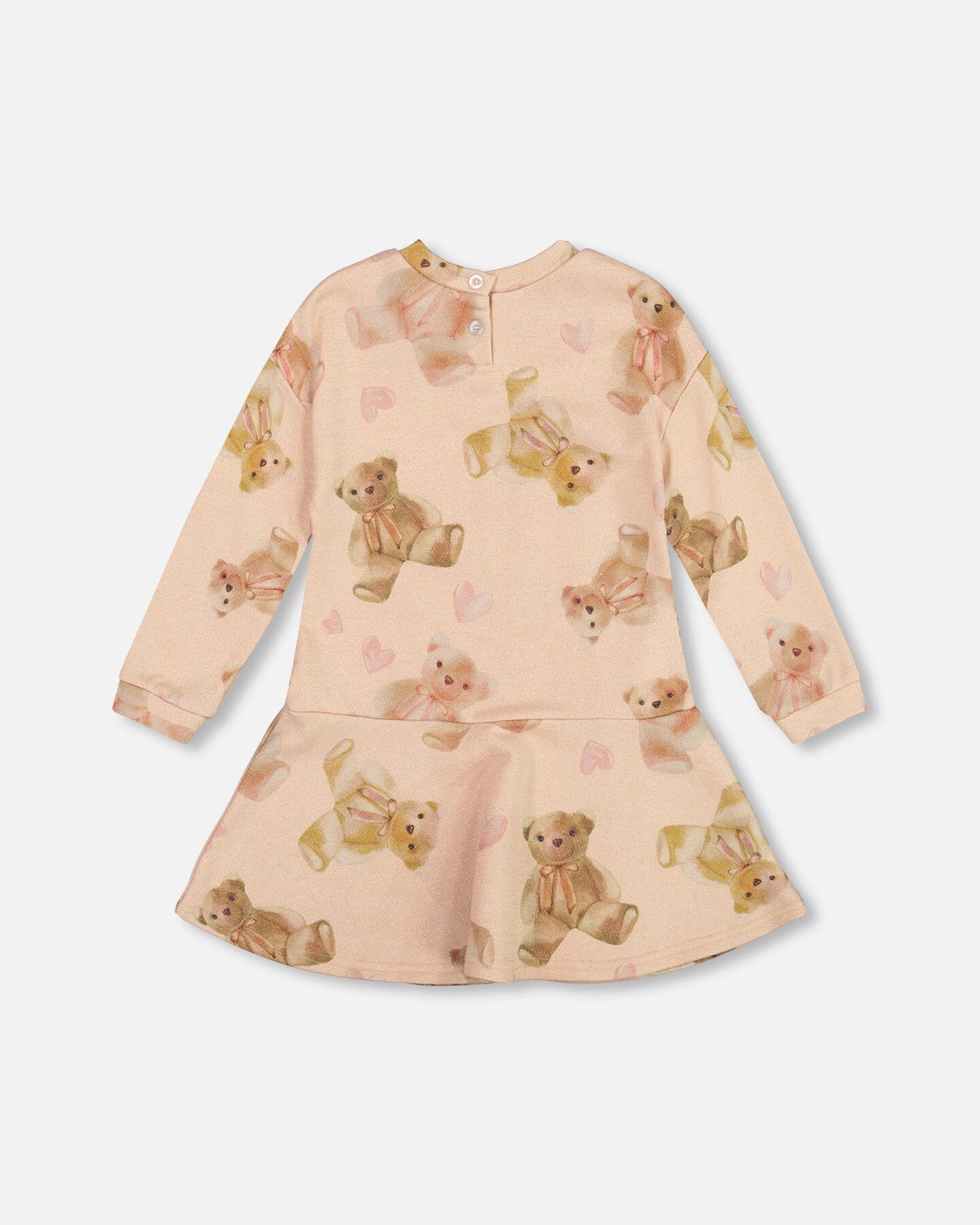 Glittering French Terry Dress Beige Teddy Bear Print - H20LG86_083
