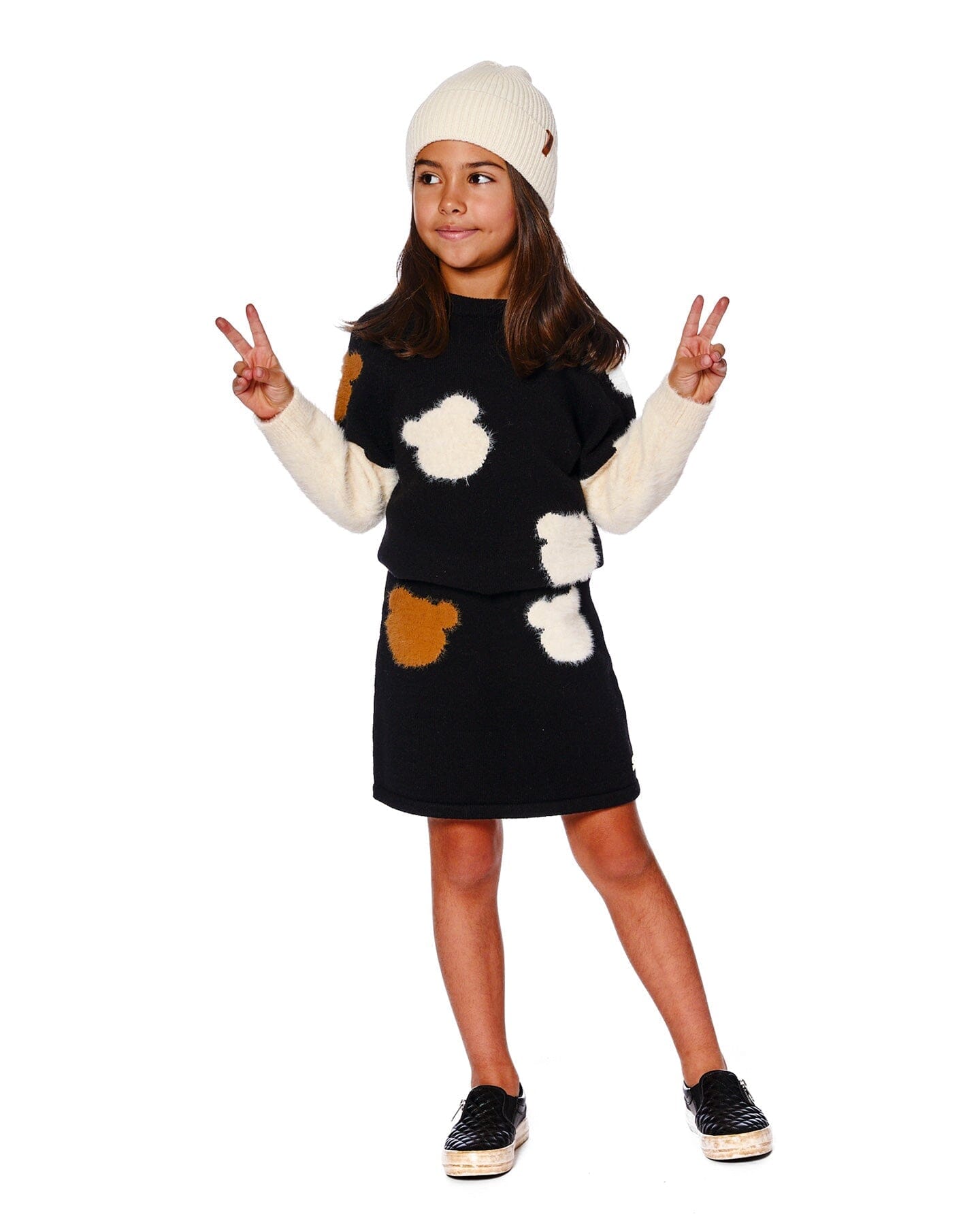 Knitted Skirt Black With Bear Intarsia - H20LGT80_999