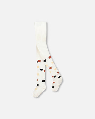 Knit Tights Off-White With Teddy Bear Pattern - H20LT_101