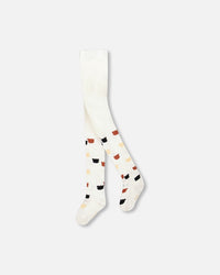 Knit Tights Off-White With Teddy Bear Pattern - H20LT_101